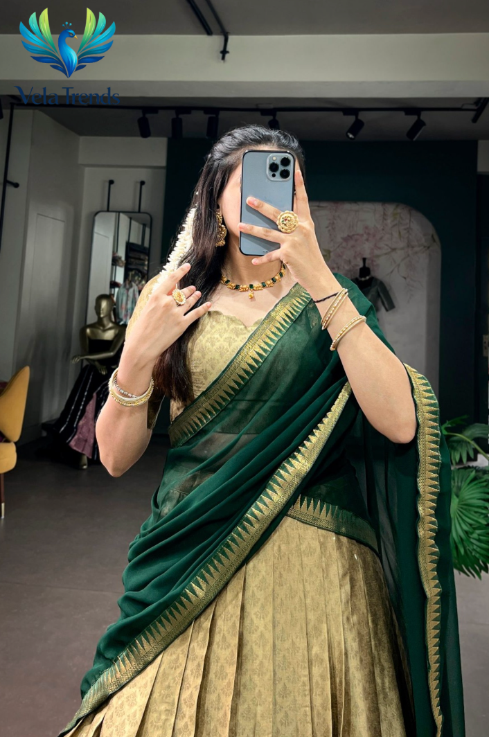 Poly Cotton Half Saree with Zari Weaving Work Lehenga Choli - VHL008