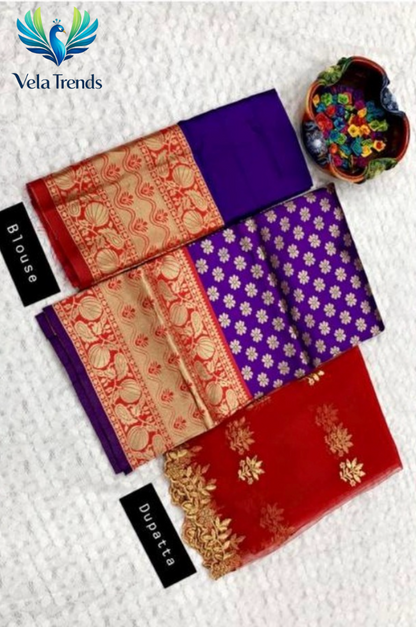 Kanjiveram Silk Zari Lehanga With Blouse Along With Banarashi Silk Duppta - VHL010