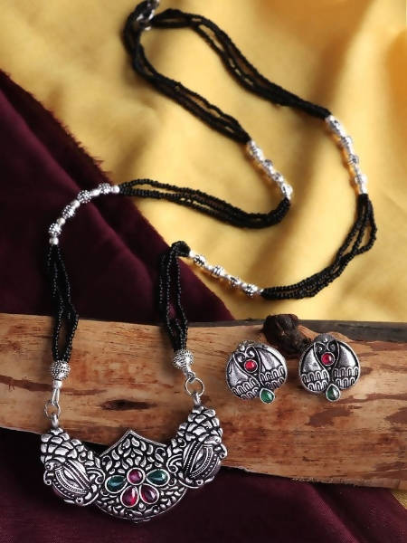 Mominos Fashion Johar Kamal Oxidised Multi Stone Mangalsutra