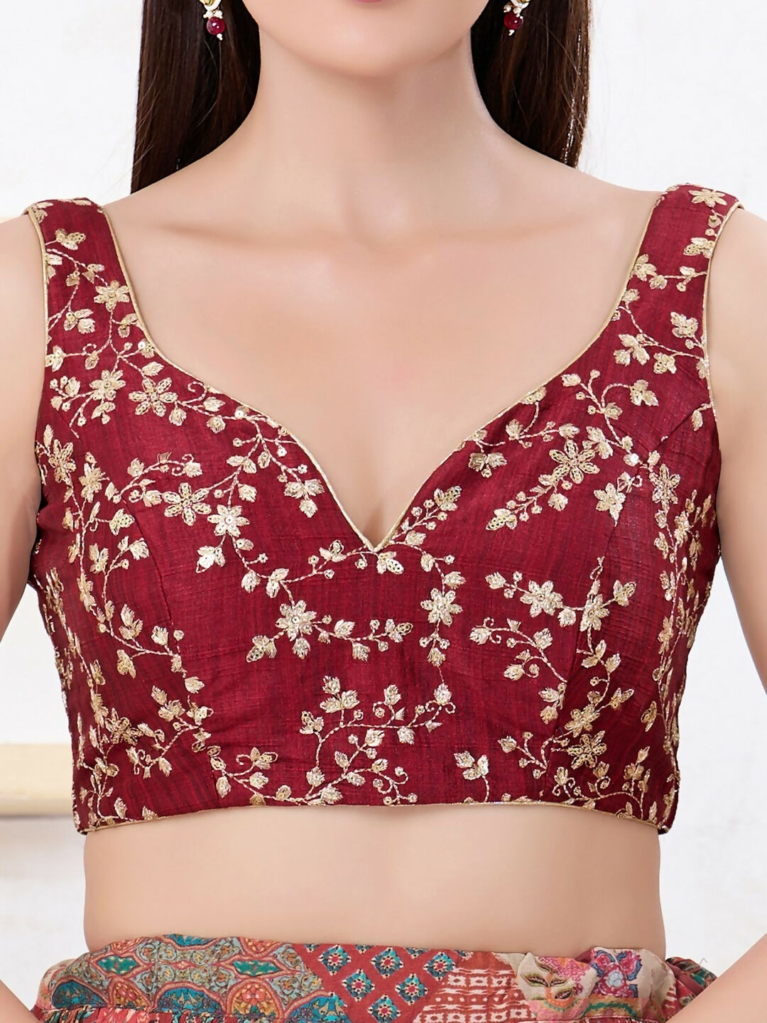 Joban Fashion Maroon Mulberry Silk Sleeveless Back Open Blouse