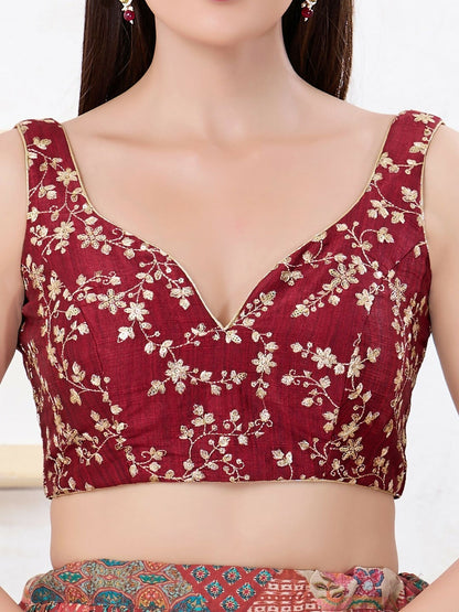 Joban Fashion Maroon Mulberry Silk Sleeveless Back Open Blouse