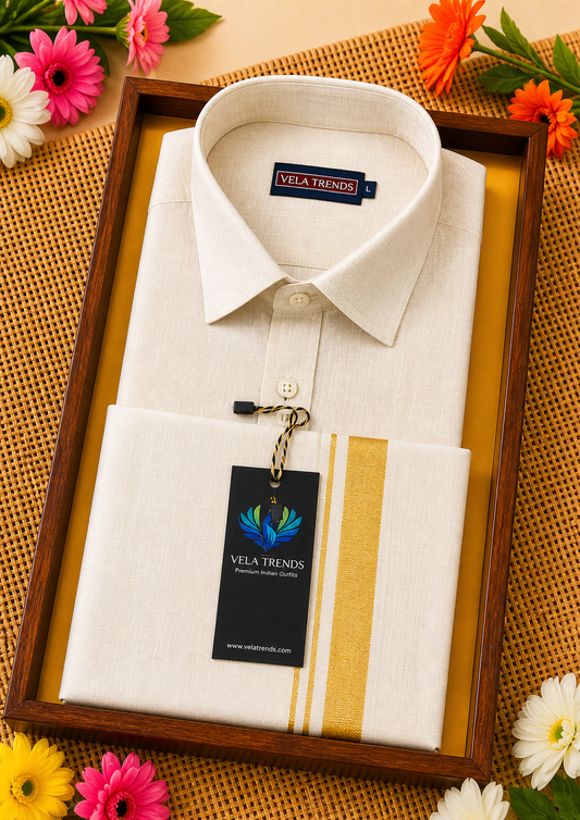 VDS0015 Tissue Shirt & Dhothi set Gold