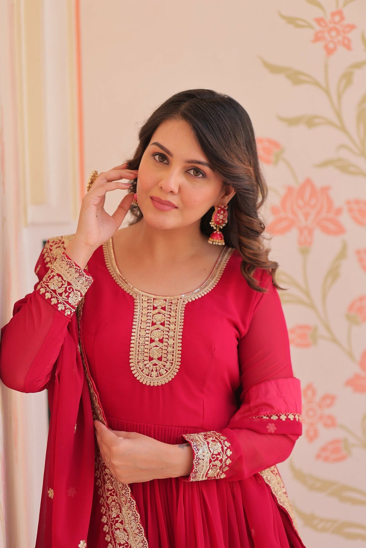 Joban Fashion Maroon Georgette Sequence Embroidery Work Kurta Set