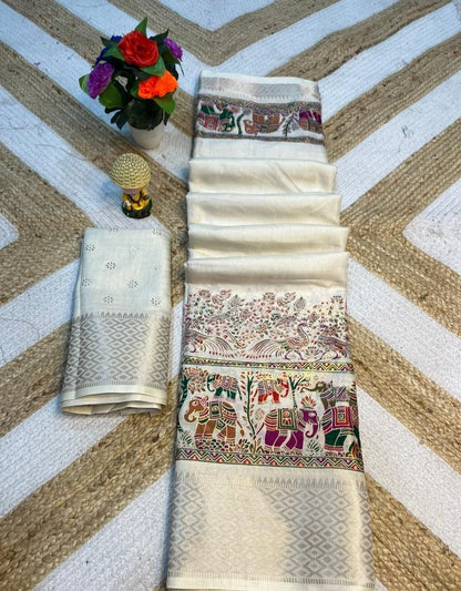 Fabric-Saree- Soft Dola Cotton silk Saree with print blouse - VSB061