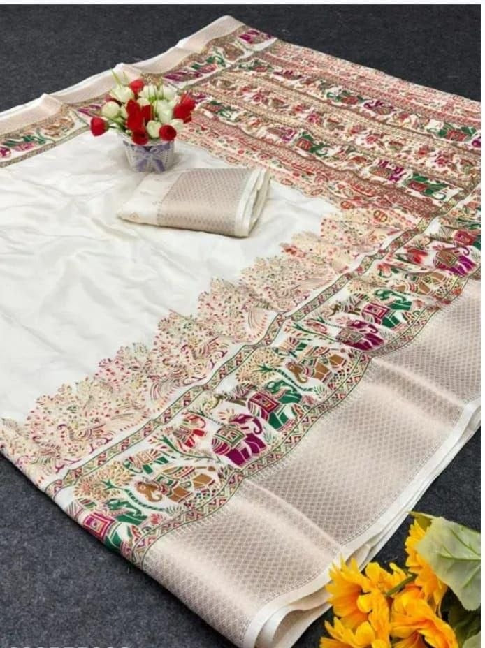 Fabric-Saree- Soft Dola Cotton silk Saree with print blouse - VSB061