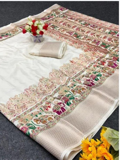 Fabric-Saree- Soft Dola Cotton silk Saree with print blouse - VSB061