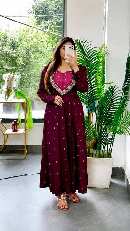 PRESERNTING NEW FANCY EMBROIDERY SEQUENCE WITH CODING WORK ANARKALI GOWN-PENT WITH BEAUTIFUL JACQUARD WEAVING DIGITAL PRINTED DUPATTA - VK0031