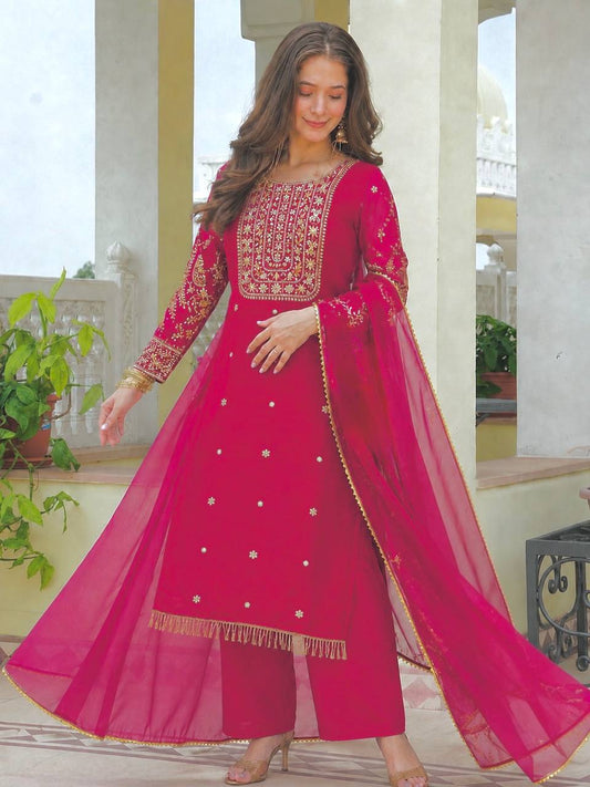PRESERNTING NEW READY TO WEAR DESIGN HEAVY EMBROIDERY AND SEQUENCE WORK TOP - WITH PENT WITH  DUPATTA - VK0030