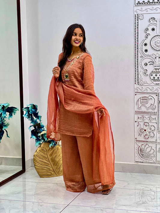 LAUNCHING NEW VIRAL PARTY WEAR & FESTIVAL LOOK HEAVY PURE SALSA CRUSH FANCY TOP-PLAZZO WITH PRETTY DEPATTA SET🧶-  VK0029