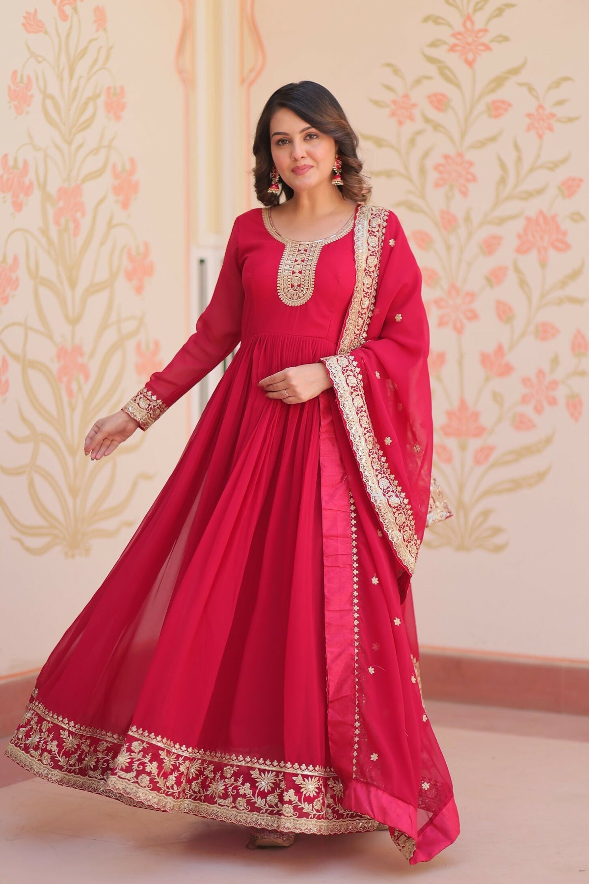Joban Fashion Maroon Georgette Sequence Embroidery Work Kurta Set