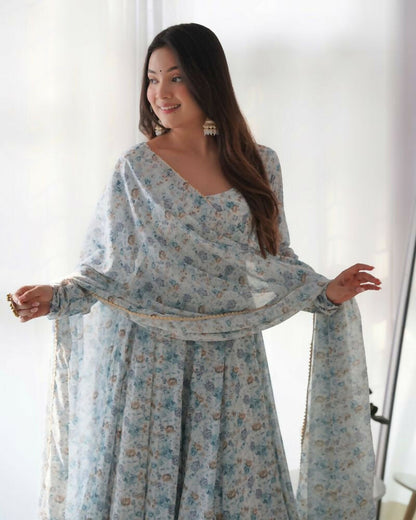 Joban Fashion Sky Kurta Set Organza Sequin Embroidery Work