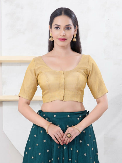 Joban Fashion Gold Tissue Elbow Sleeveless Front Open Blouse