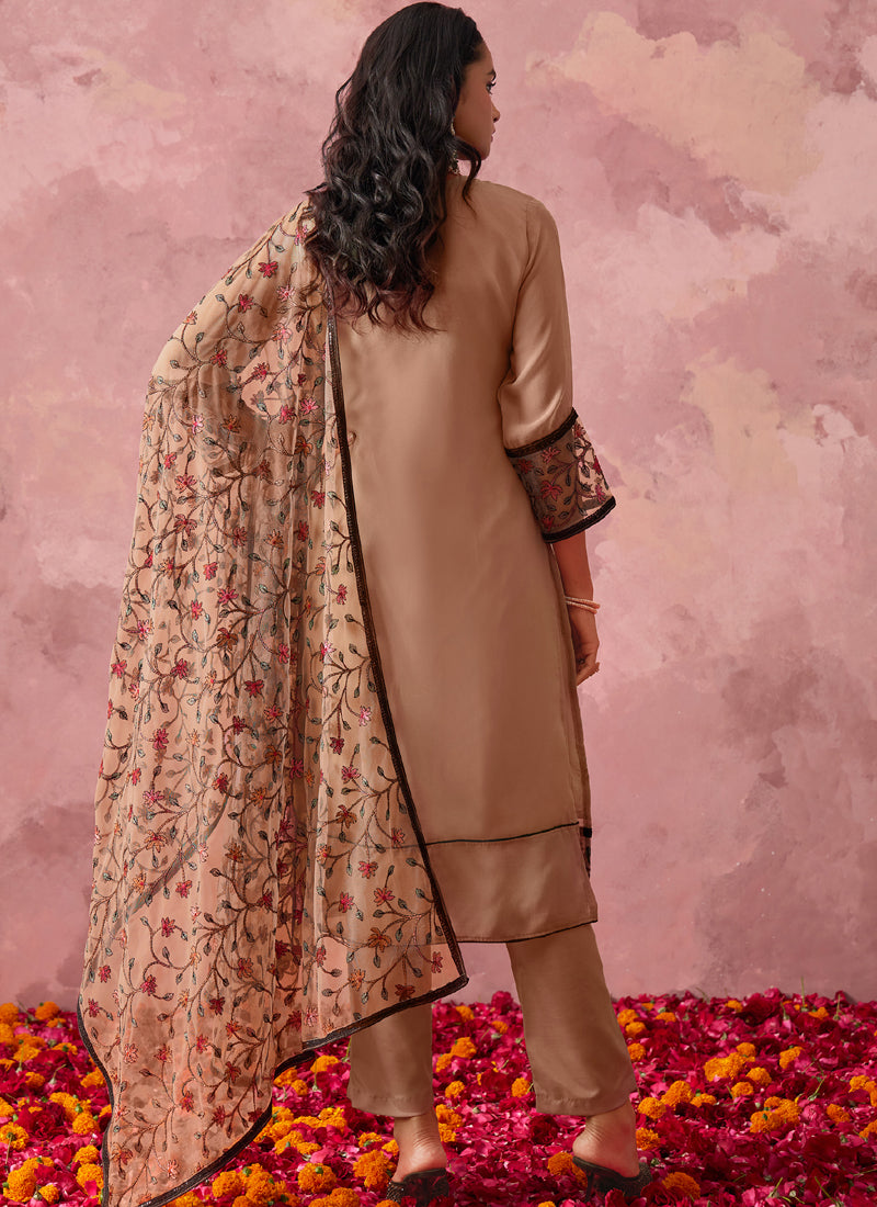 Vegaa Fashion Light Orange Georgette Embroidered Salwar Suit