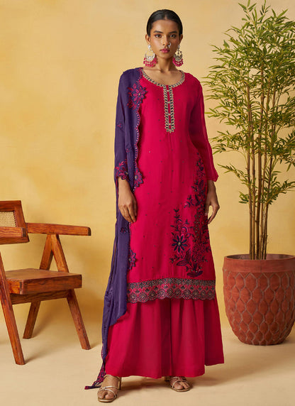 Vegaa Fashion Red Organza Embroidered And Handwork Palazzo Suit