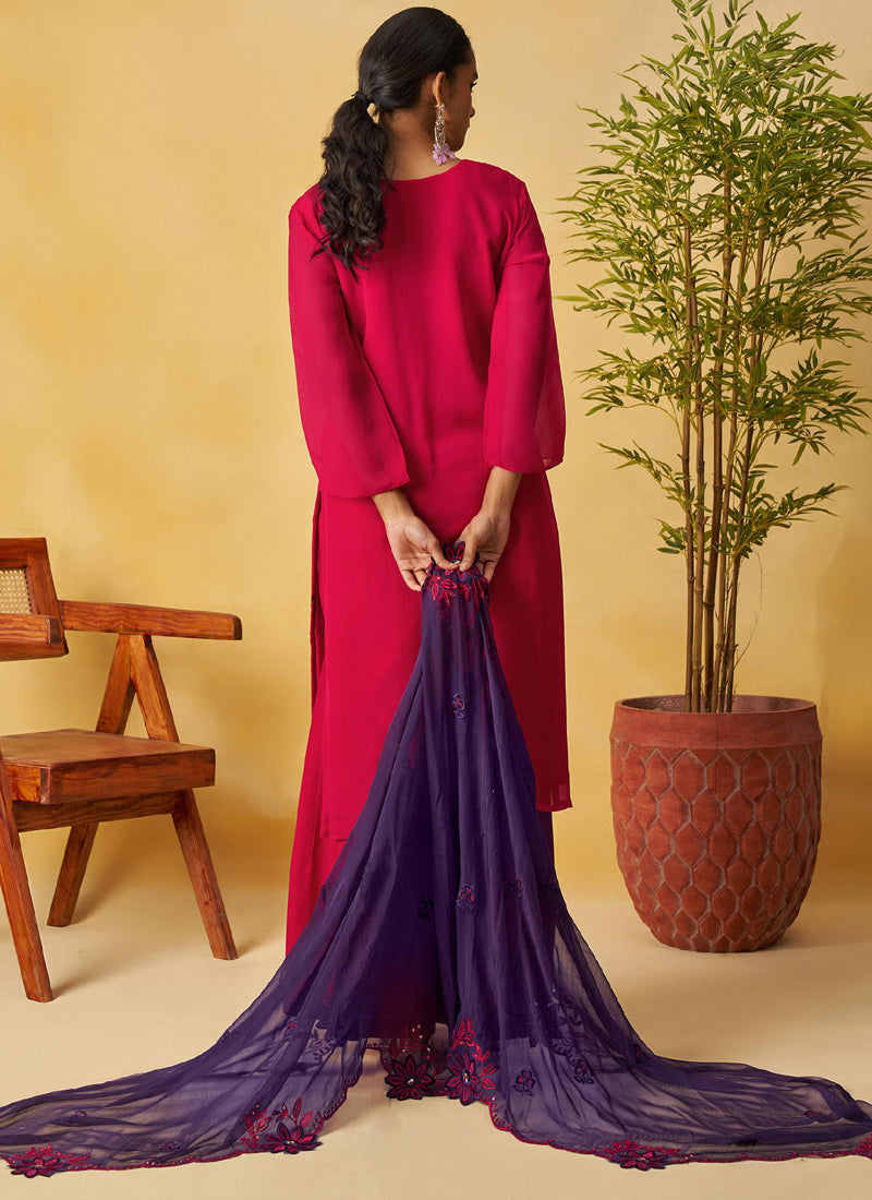Vegaa Fashion Red Organza Embroidered And Handwork Palazzo Suit