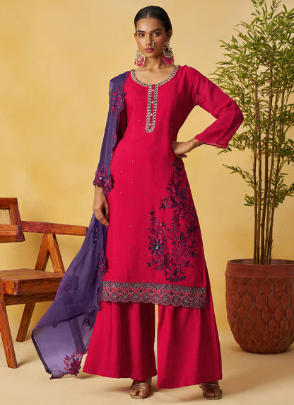 Vegaa Fashion Red Organza Embroidered And Handwork Palazzo Suit