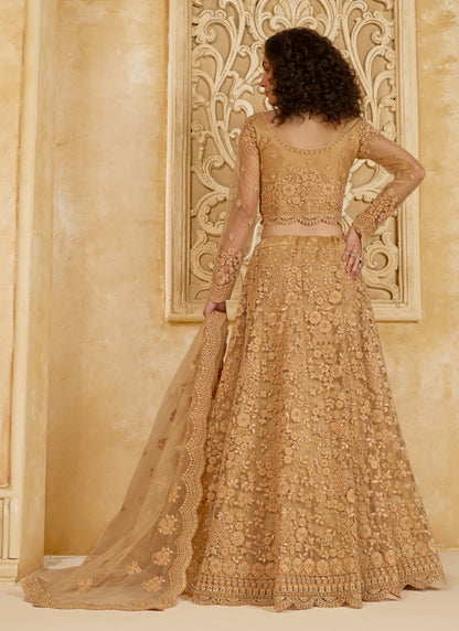 Vegaa Fashion Beige Net Thread Work Wedding Lehenga