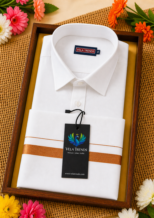 VDS0014 Cotton Shirt & Dhothi set White