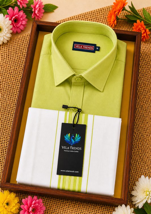 VDS0014 Cotton Shirt & Dhothi set Green