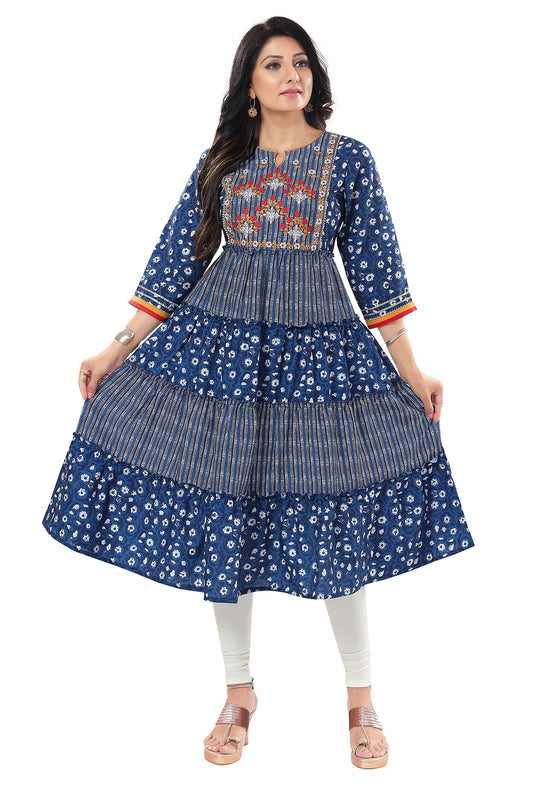 Beautilicious Blue Rayon Flared Style Tunic
