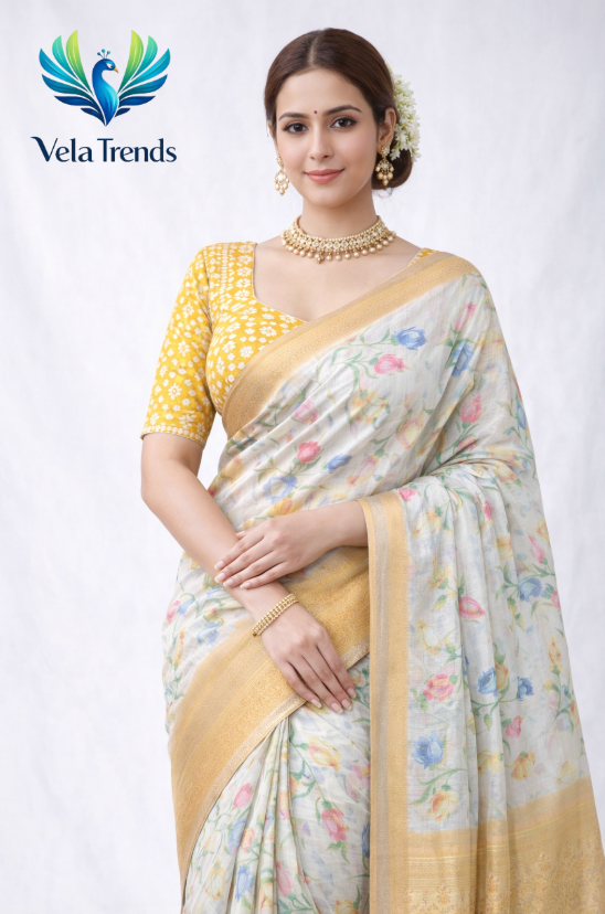 VSB0007 Fancy cotton Saree + Stitched Blouse