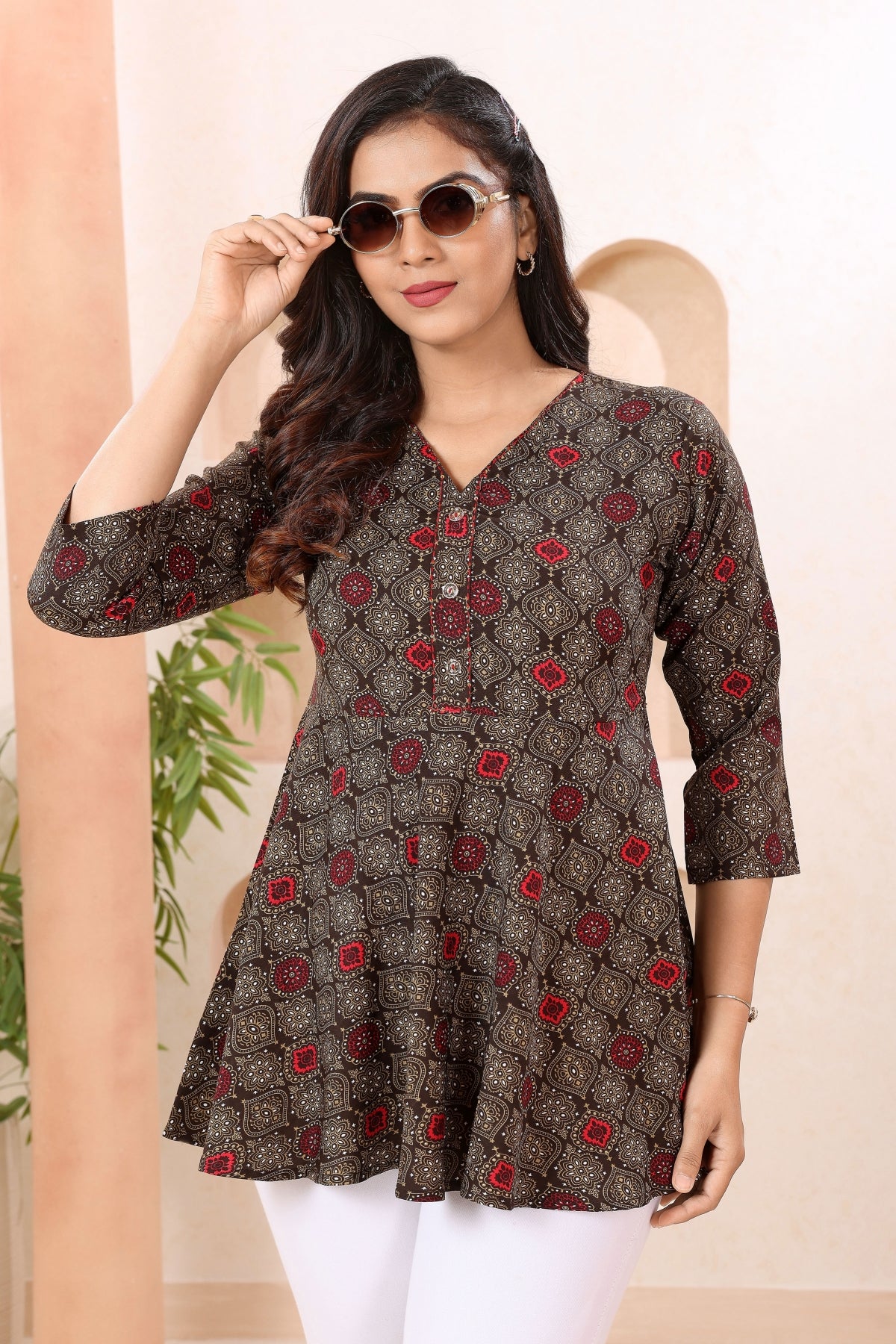 Beautiful Brown Short Flared Tunic Top for Women
