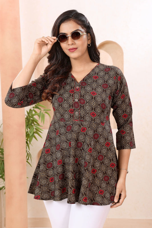 Beautiful Brown Short Flared Tunic Top for Women