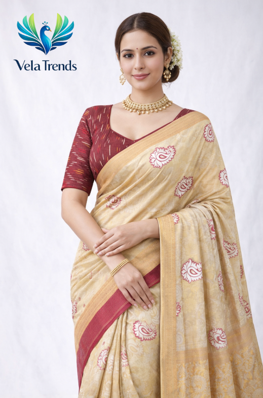 VSB0009 Luxury Cotton Saree + Stitched Blouse
