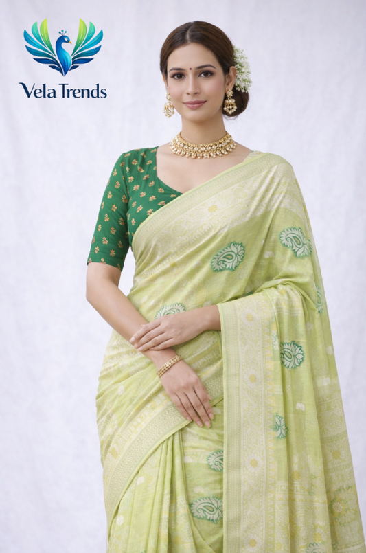 VSB0011 Luxury Cotton Saree + Stitched Blouse
