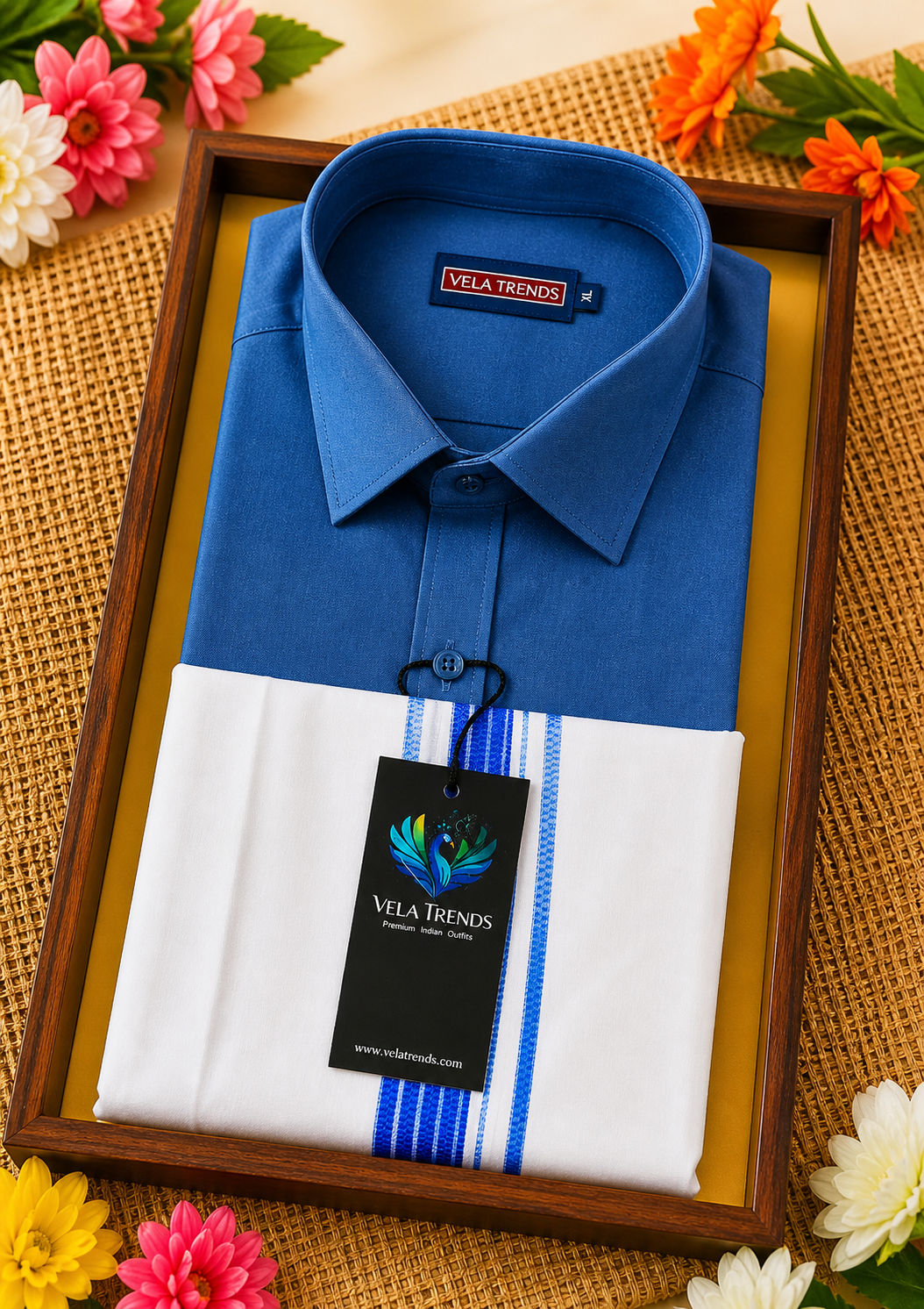 VDS0014 Cotton Shirt & Dhothi set Sky Blue