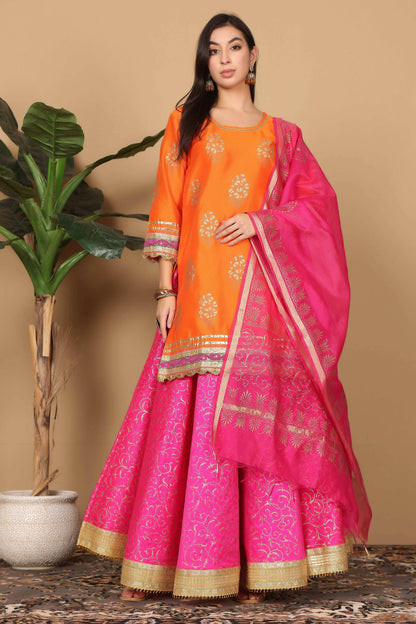 Joban Fashion Orange Silk Lehenga Set
