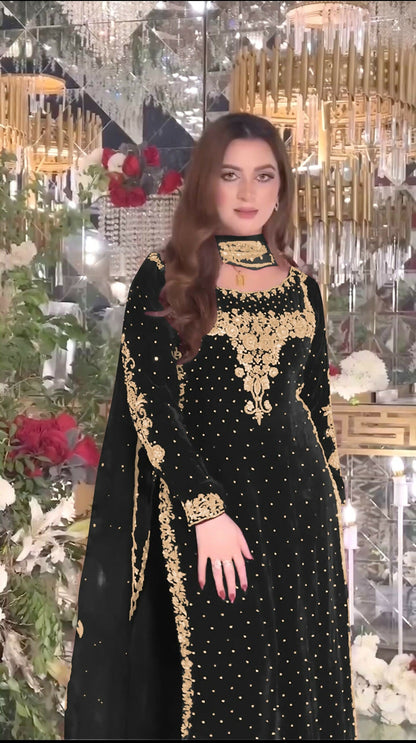 Joban Fashion Black Velvet Sequence Embroidery Work Kurta Set