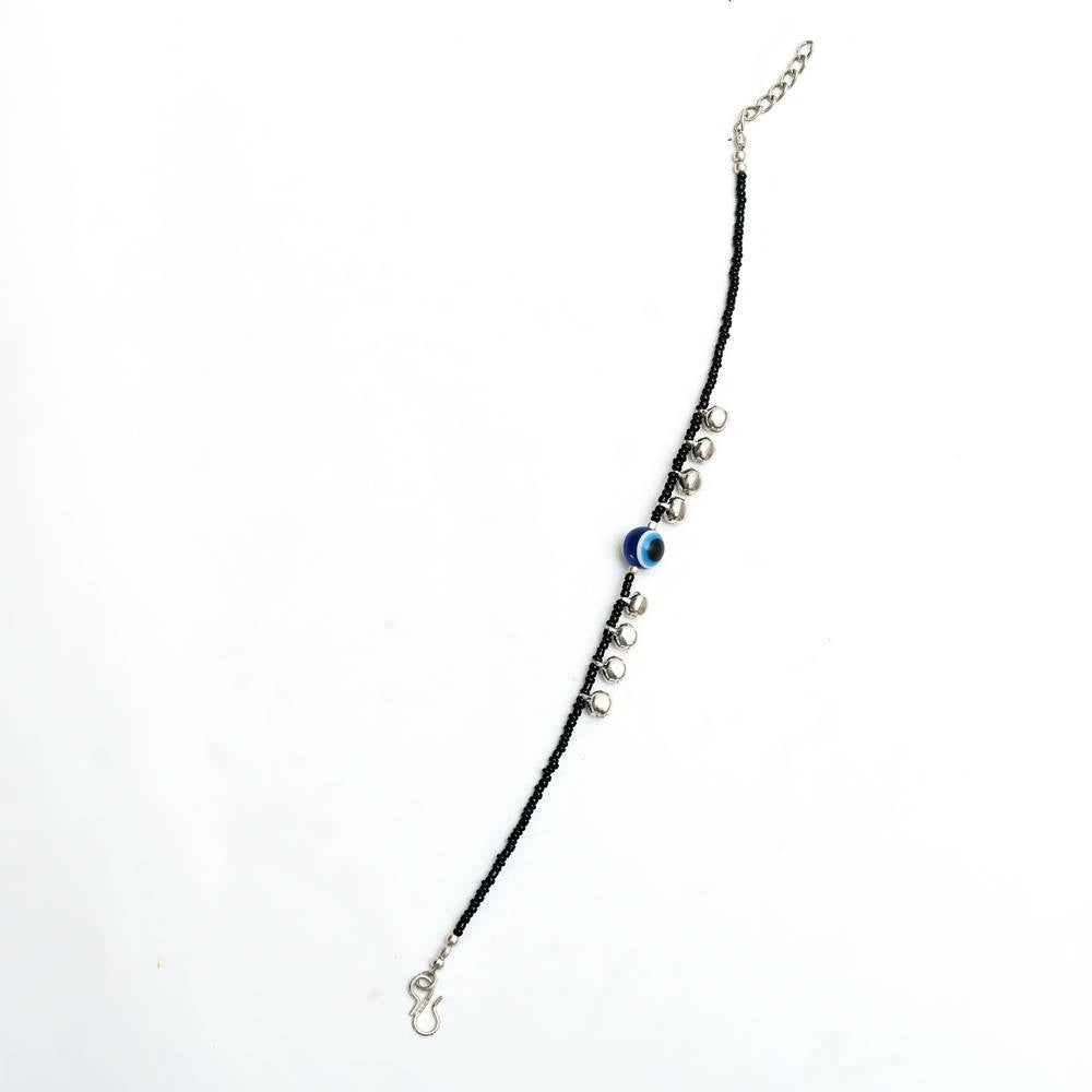 Mominos Fashion Kamal Johar Nazariya Silver/Black Anklets