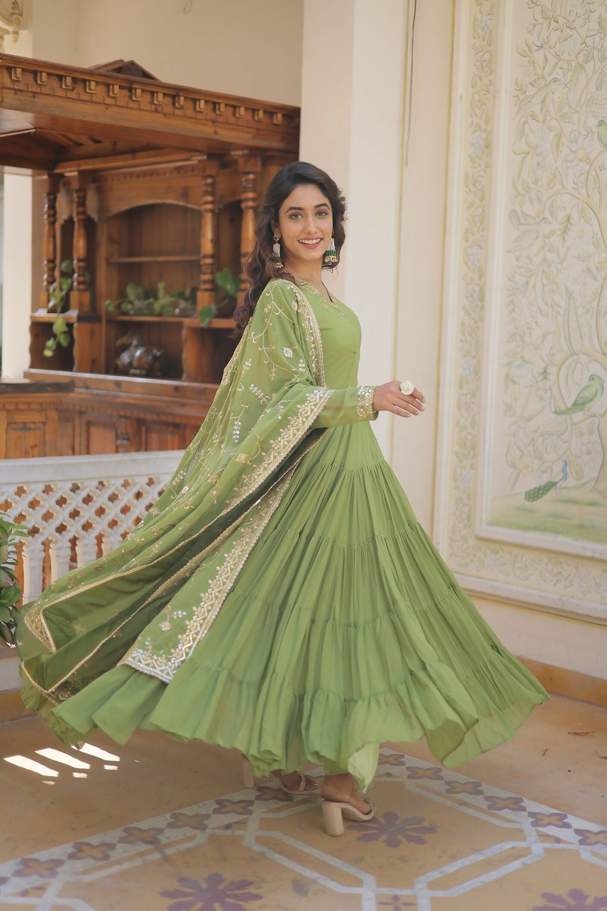 Joban Fashion Green Georgette Sequence Embroidery Work Kurta Set
