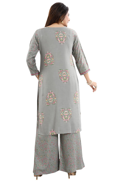Pastel Dream Variyali Rayon Cotton Printed Kurta and Palazzo Set