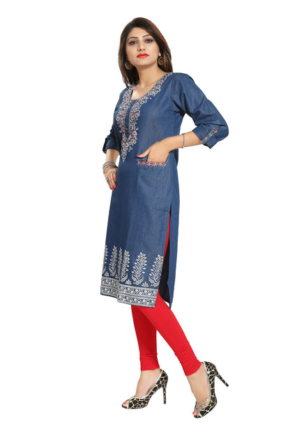 Denim Tunic with Pockets and Thread Work
