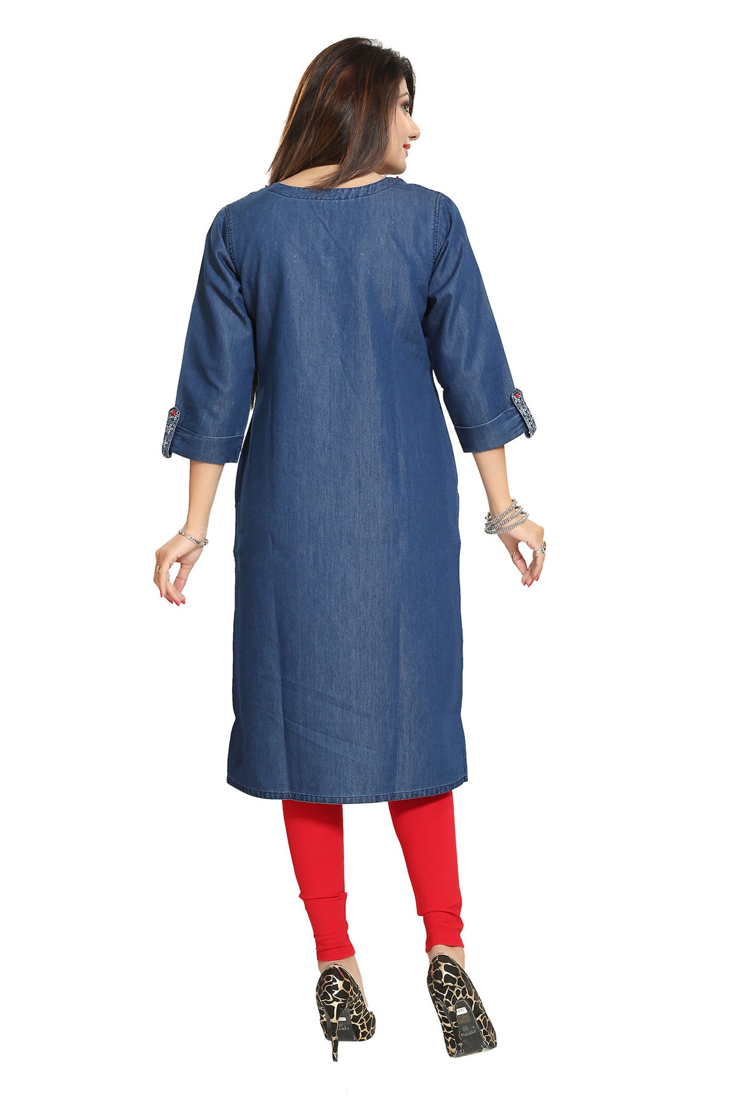 Denim Tunic with Pockets and Thread Work