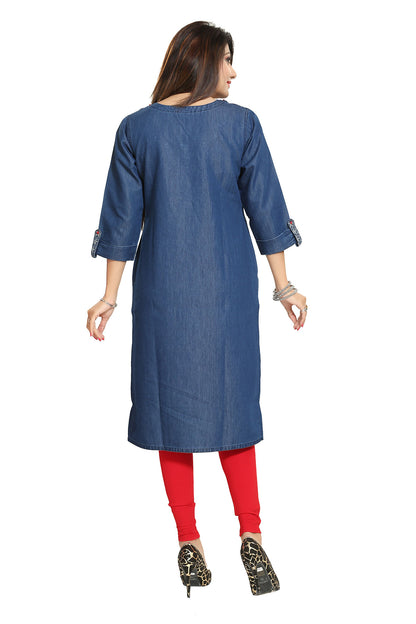 Denim Tunic with Pockets and Thread Work