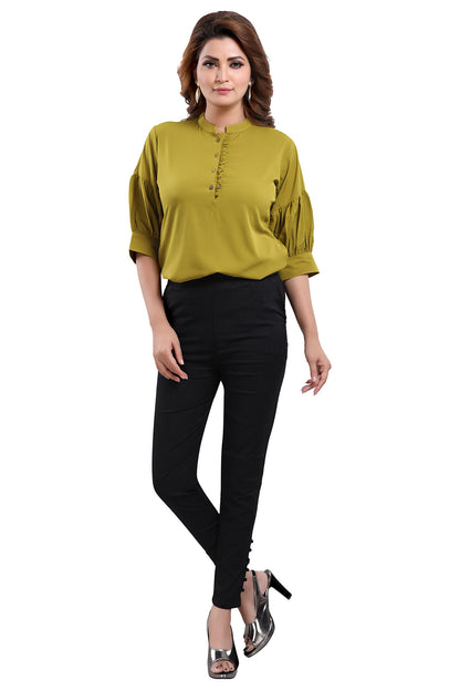 Green Poly Crepe Office Wear Short Tunic Top