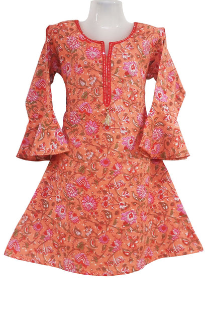 Orange Cotton Kurti For Girls