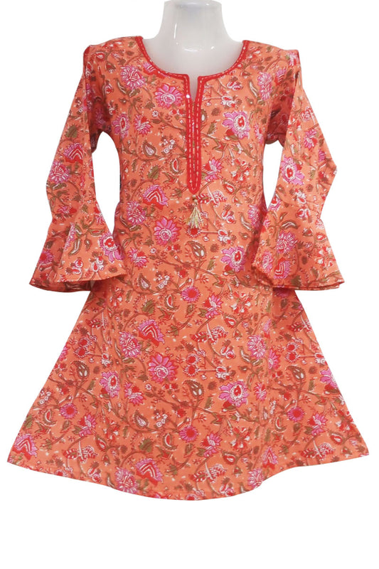 Orange Cotton Kurti For Girls