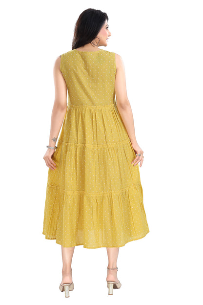 Yellow Flared Long Kurti With Embroidery Work