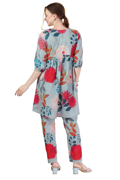 Ethnic Multicolor Flower Print Cotton Aliya Cut Co Ord Set