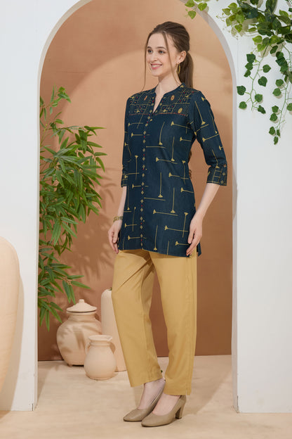 Fashion Forward Denim Tunic Hand Embroidery and Color Wash