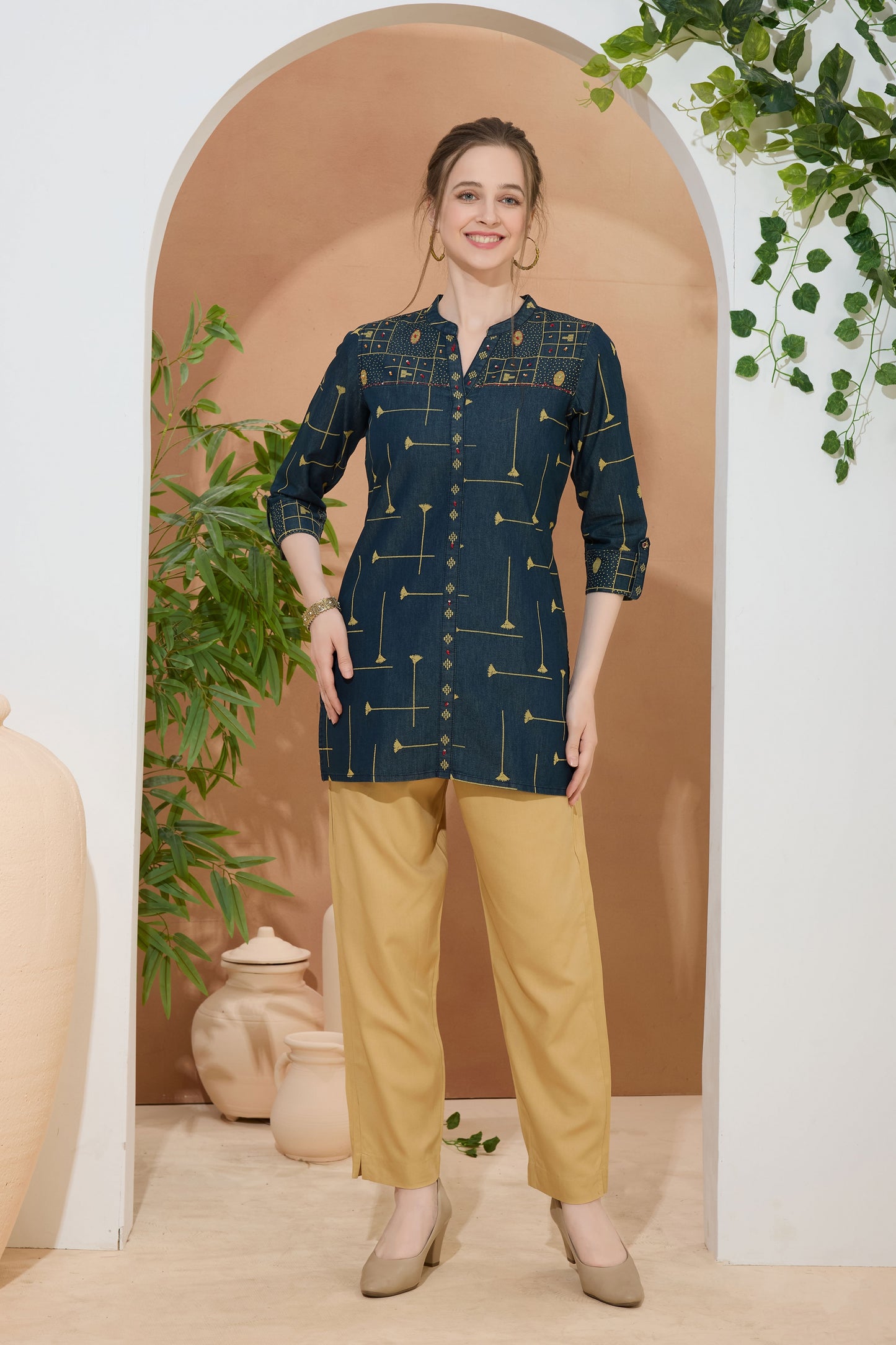 Fashion Forward Denim Tunic Hand Embroidery and Color Wash