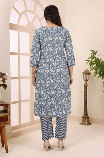 Grey V Neck Kurti Pant Suit For Women