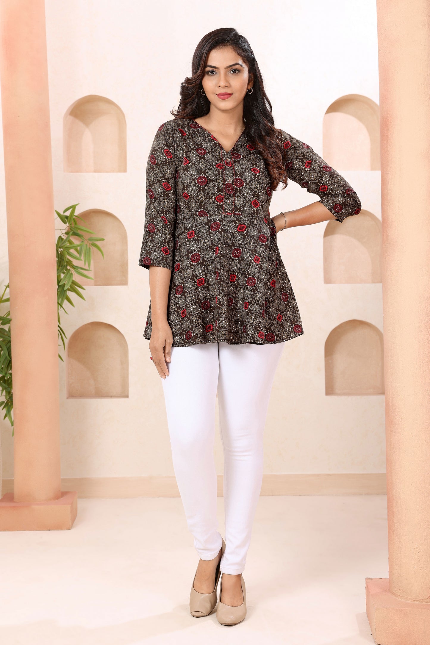 Beautiful Brown Short Flared Tunic Top for Women