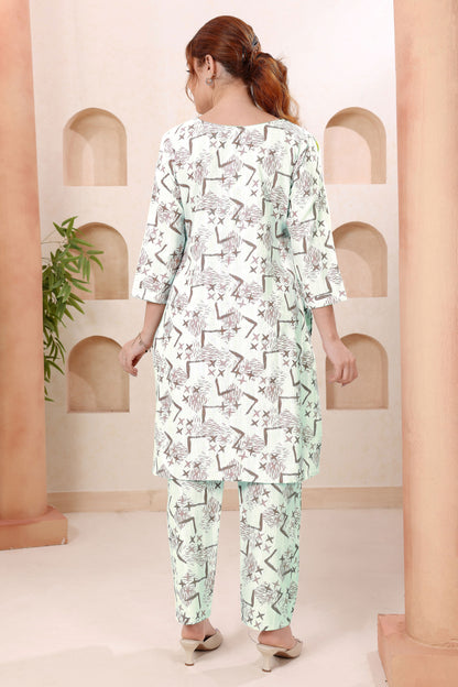 Designer Brown Abstract Print V Neck Cotton Co Ord Set