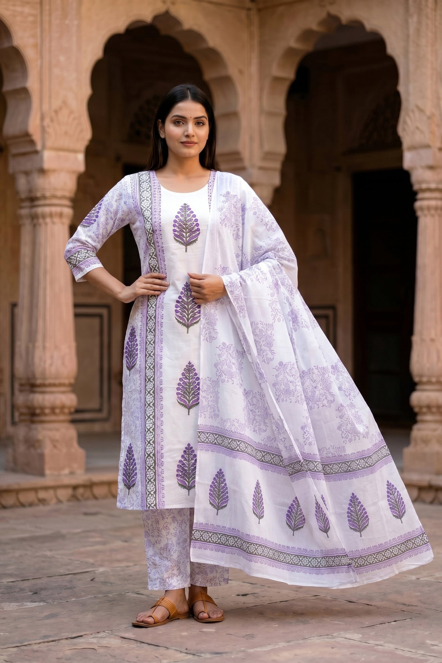 Premium Cotton Hand Block Print 3 Piece Suit Set with Dupatta for Women