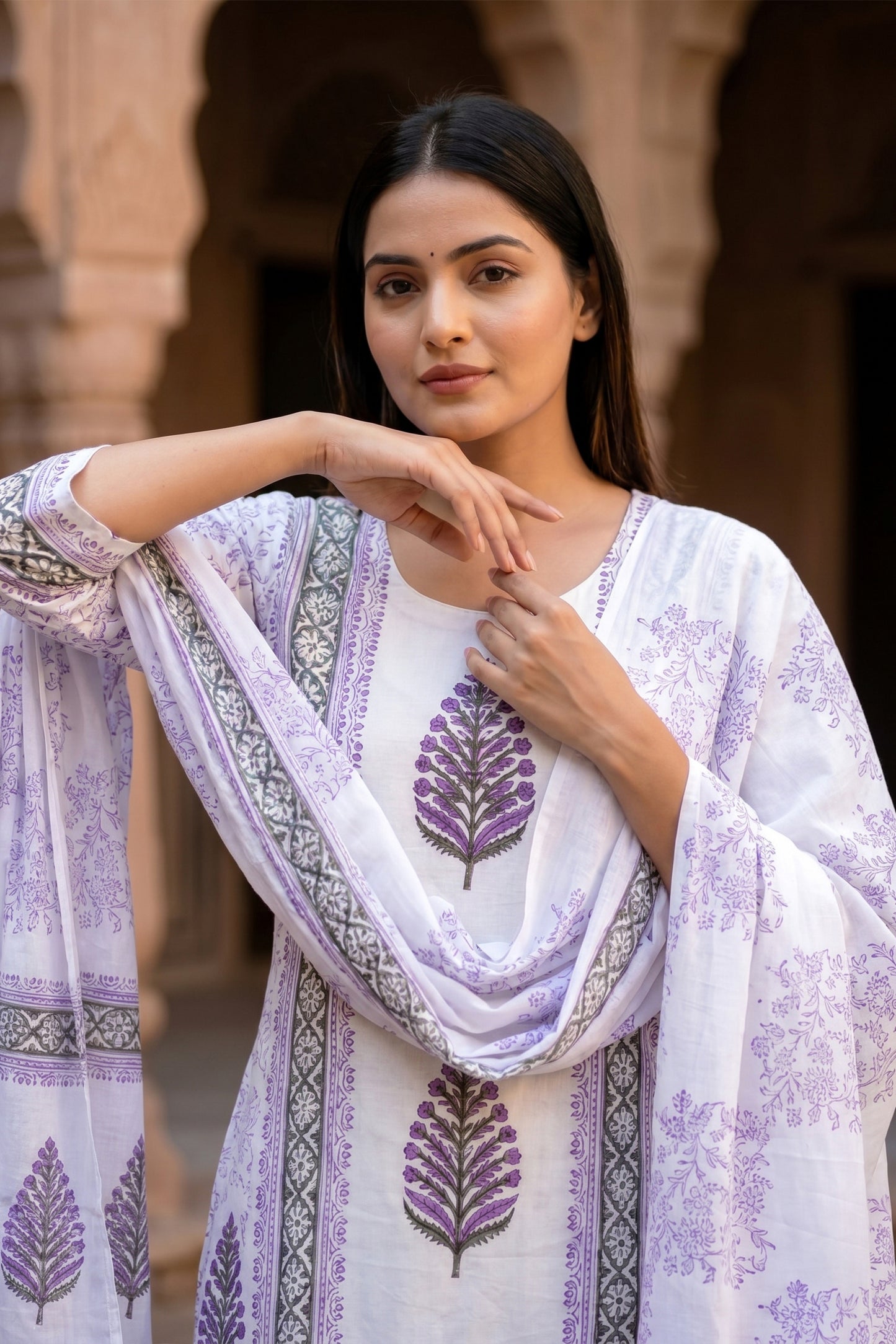 Premium Cotton Hand Block Print 3 Piece Suit Set with Dupatta for Women